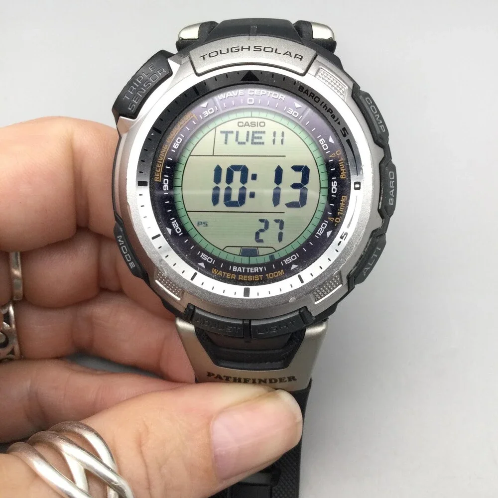 Casio Pathfinder PAW-1300 Mens Watch 46mm Digital Tough Solar 5 Triple Sensor